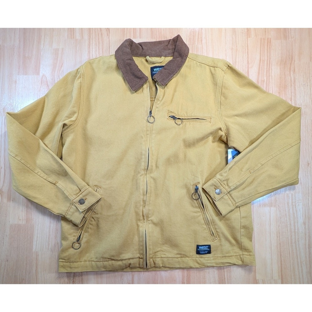 WeSC Mens Mustard Yellow Cotton Zip Front Station Work Jacket Corduroy Collar M